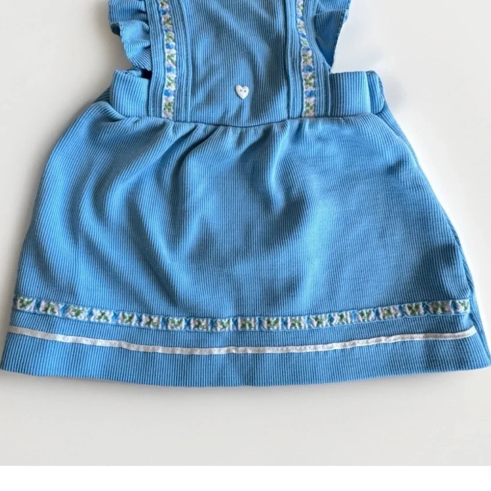 Vintage 70s K Mart Togs Blue Ruffle Floral Corduroy Overall Dress Size 4T *Flaws